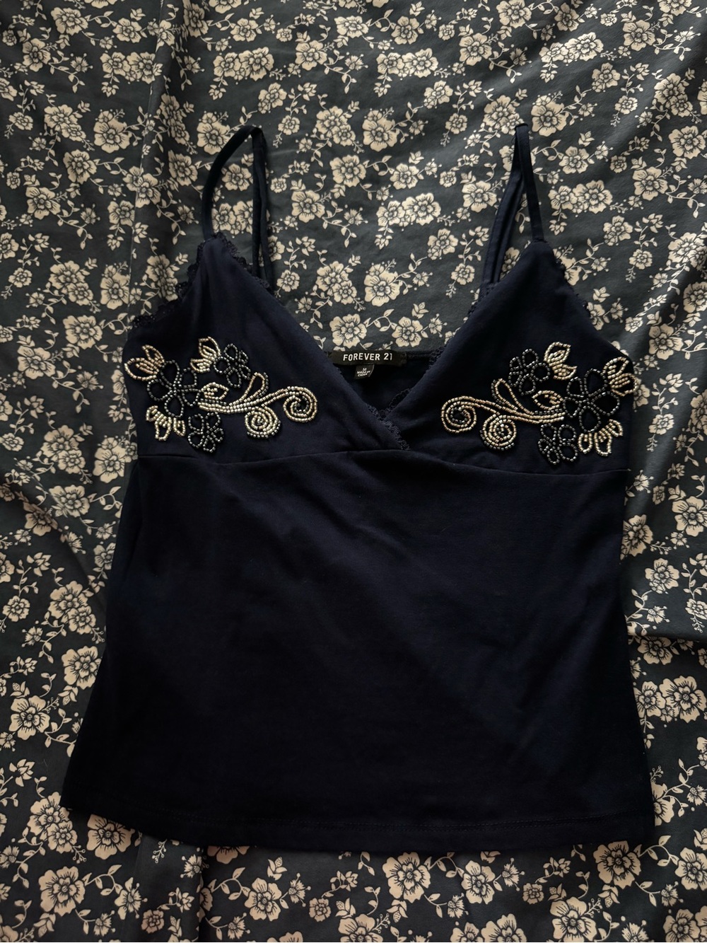 Forever 21 Black Embellished V-Neck Cami Top